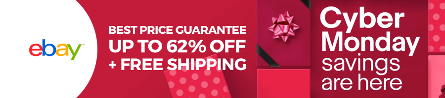 banner ebay best price guarantee up to 62% off plus free shipping. ciber monday saving are hare. click for more.